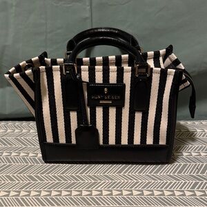 Kurt Geiger Black and White Striped Satchel